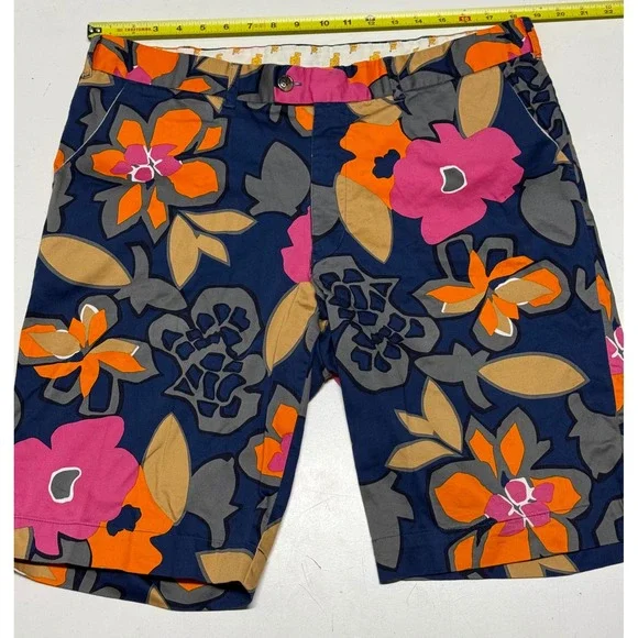 Loudmouth Golf Mens Floral Navy Blue Pink Orange Shorts Size 38 Flat Front - Picture 2 of 3